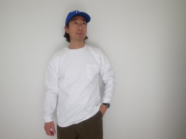 GOOD WEAR L/S CREW POKET TEE WHITE(グッドウエア)