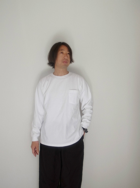 GOOD WEAR L/S CREW POKET TEE WHITE