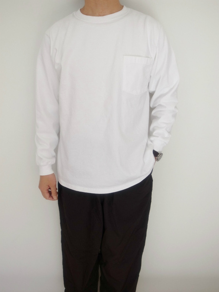 GOOD WEAR L/S CREW POKET TEE WHITE