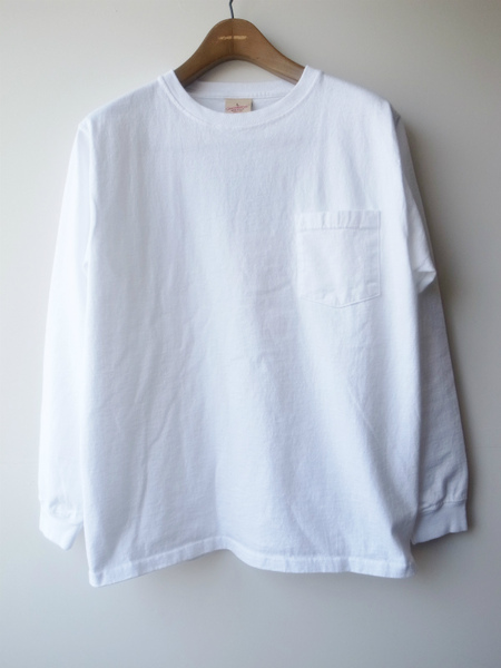 GOOD WEAR L/S CREW POKET TEE WHITE