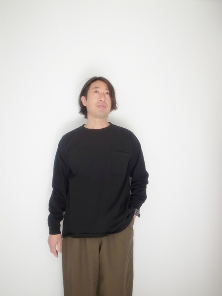 GOOD WEAR L/S CREW POKET TEE BLACK