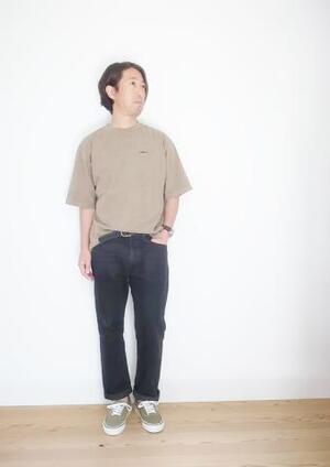THOUSAND MILE PIGMENT EMBROIDERY H/S TEE BEIGE