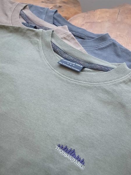 THOUSAND MILE PIGMENT EMBROIDERY H/S TEE GREEN