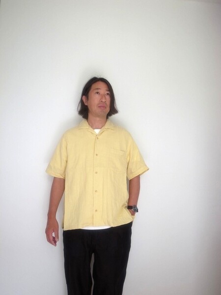 Manual Alphabet  ORGANIC GAUZE OPEN COLLAR SHT YEL
