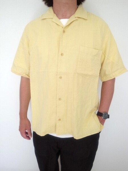 Manual Alphabet  ORGANIC GAUZE OPEN COLLAR SHT YEL