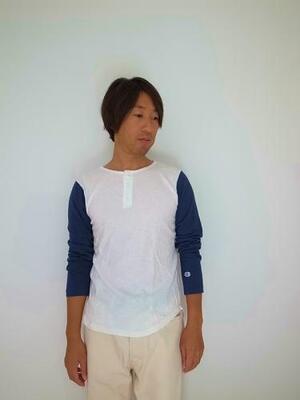 Champion LONG SLEEVE HENLEY NECK T-SHIRT ネイビー