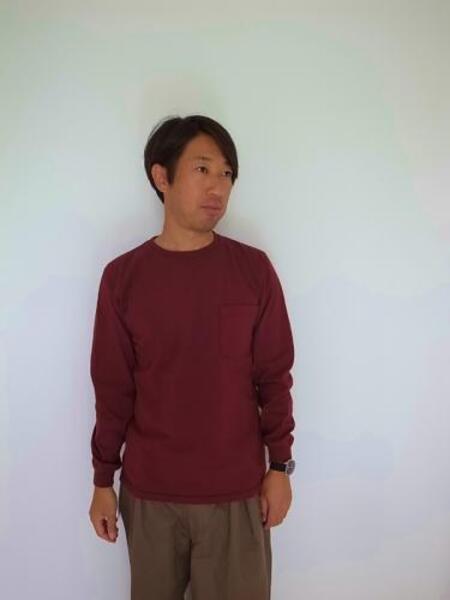 GOOD WEAR L/S CREW  POKET TEE BURGANDY