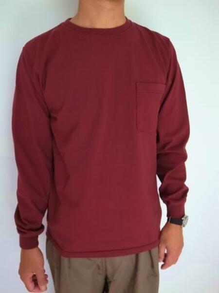 GOOD WEAR L/S CREW  POKET TEE BURGANDY