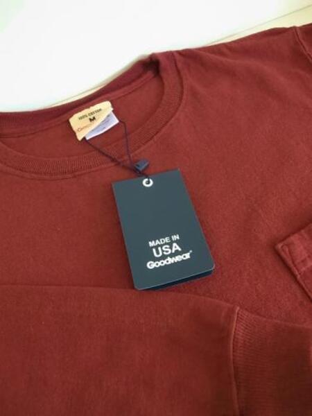 GOOD WEAR L/S CREW  POKET TEE BURGANDY