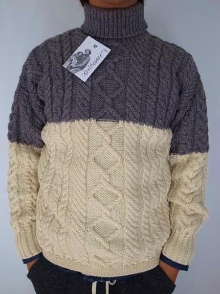 GUERNSEY WOOLENS ARAN STITCH 2 TONE タートルネック | DOWN THE LINE