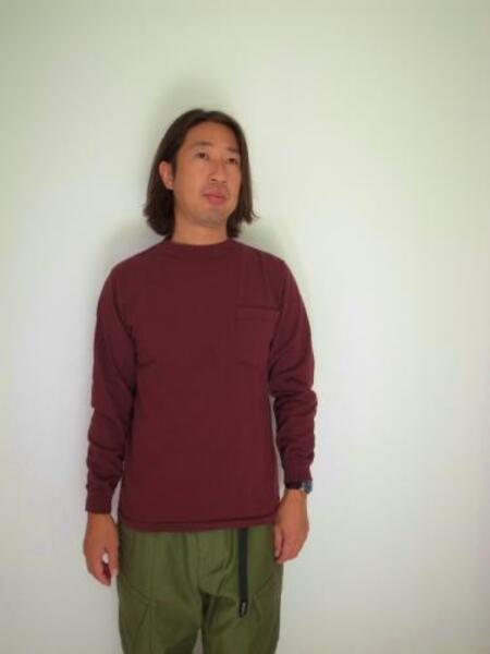 GOOD WEAR L/S CREW POKET TEE BORDEAUX